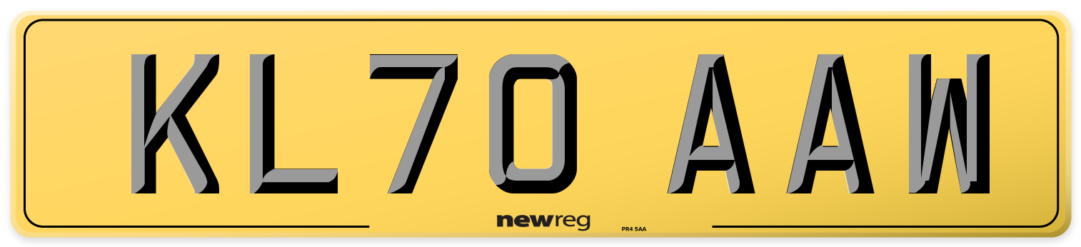 KL70 AAW Rear Number Plate