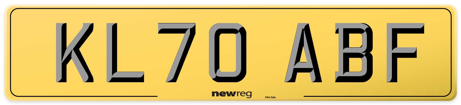 KL70 ABF Rear Number Plate