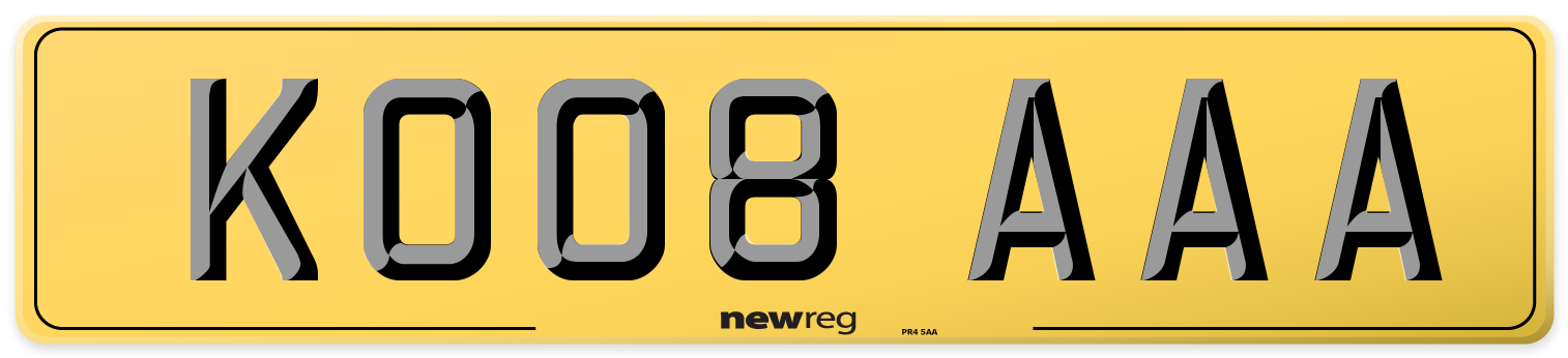 KO08 AAA Rear Number Plate