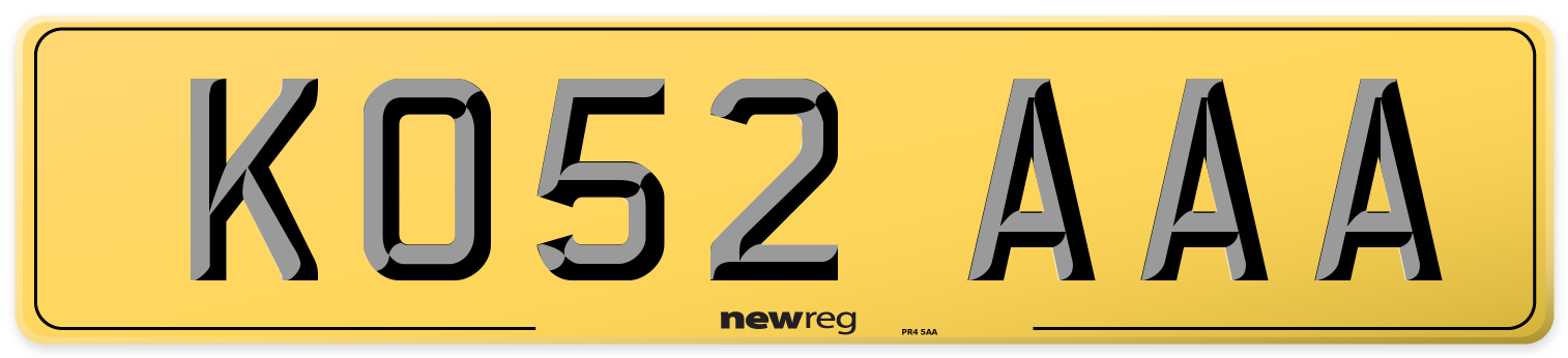 KO52 AAA Rear Number Plate