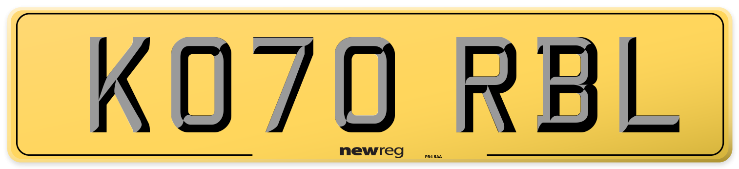 KO70 RBL Rear Number Plate