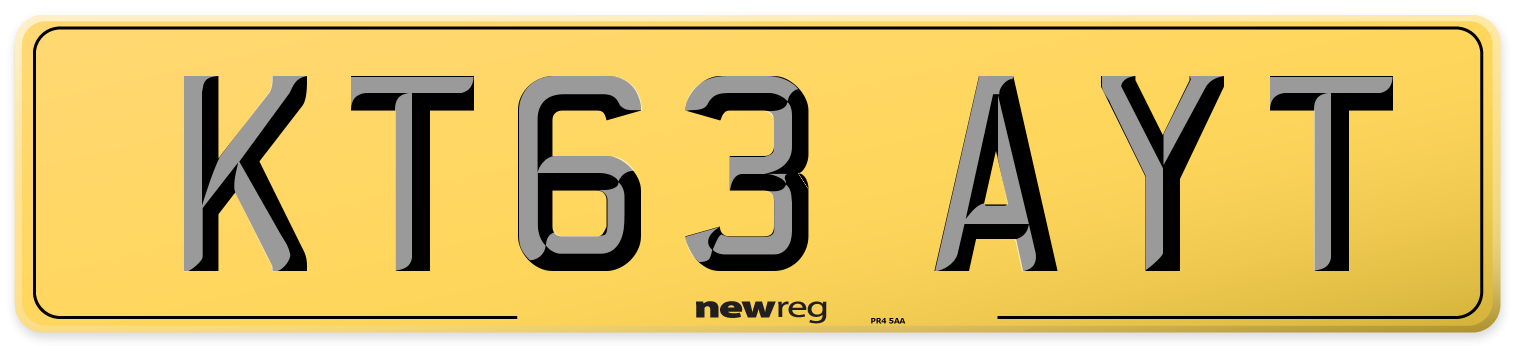KT63 AYT Rear Number Plate