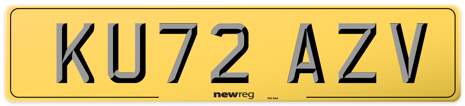 KU72 AZV Rear Number Plate
