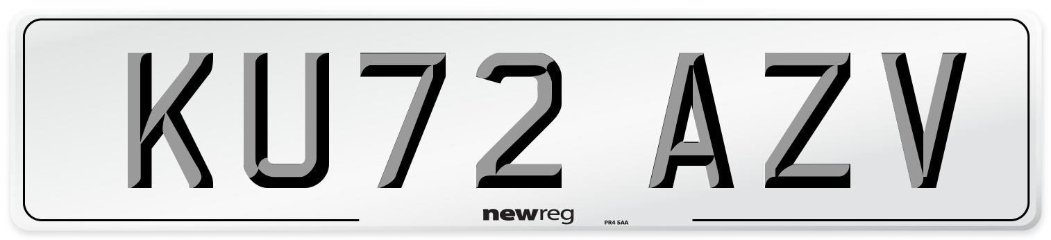KU72 AZV Front Number Plate