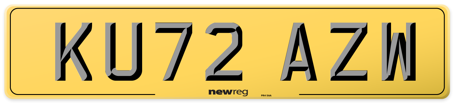 KU72 AZW Rear Number Plate