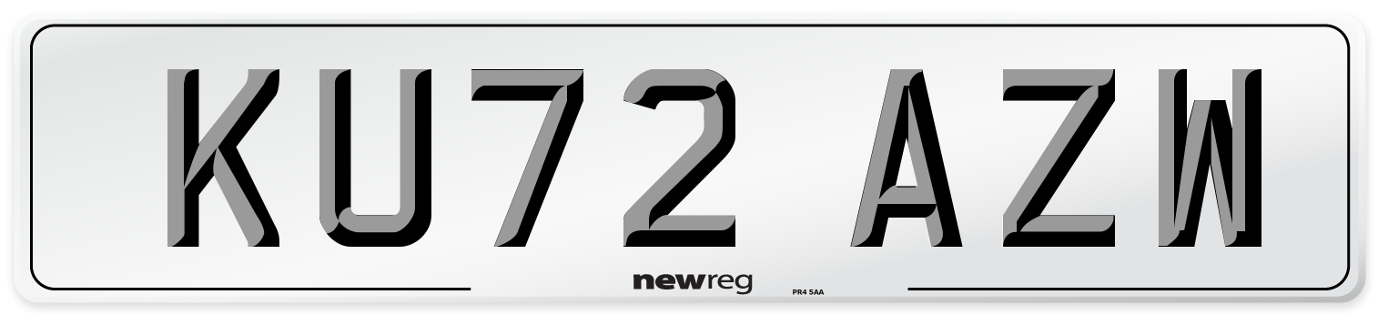 KU72 AZW Front Number Plate