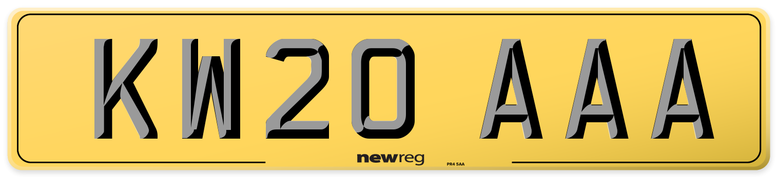 KW20 AAA Rear Number Plate