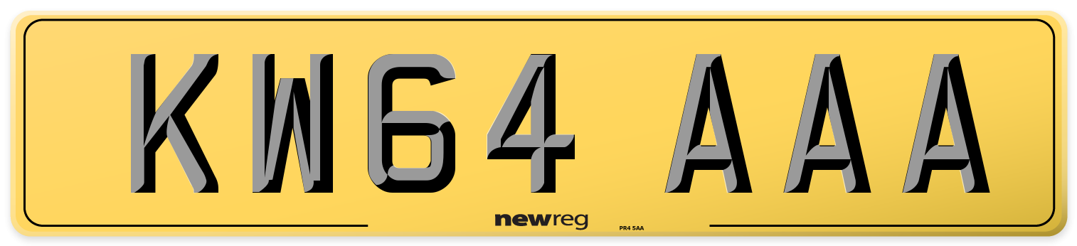 KW64 AAA Rear Number Plate