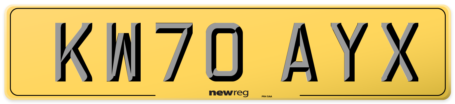 KW70 AYX Rear Number Plate