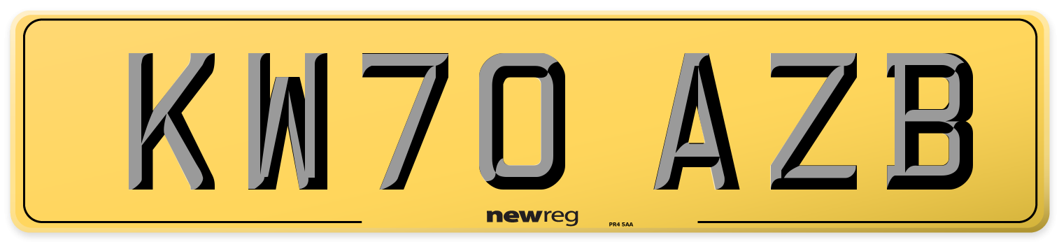 KW70 AZB Rear Number Plate