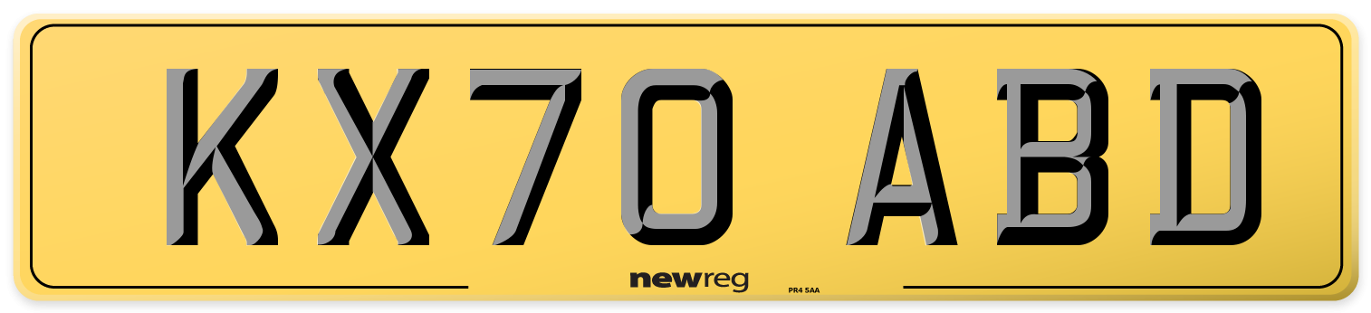 KX70 ABD Rear Number Plate