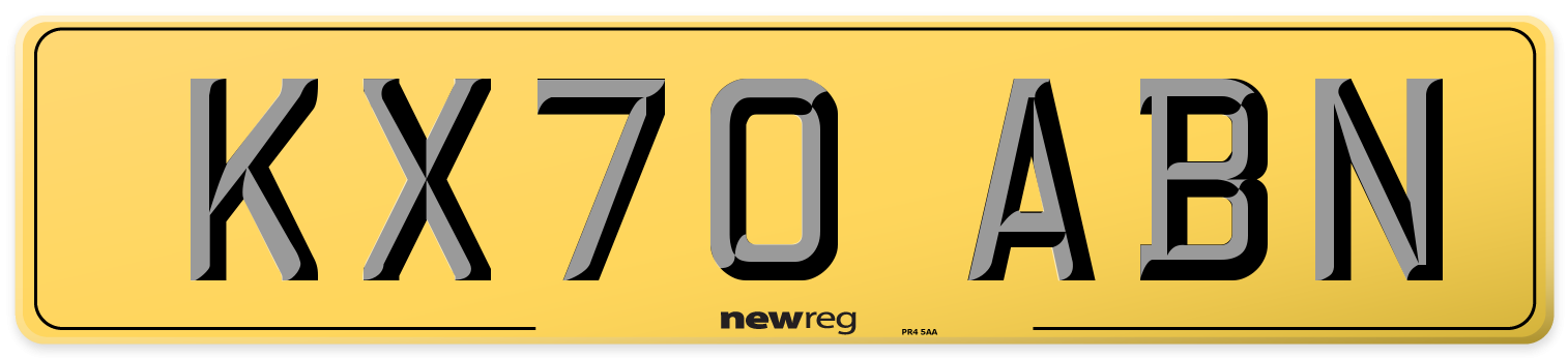KX70 ABN Rear Number Plate