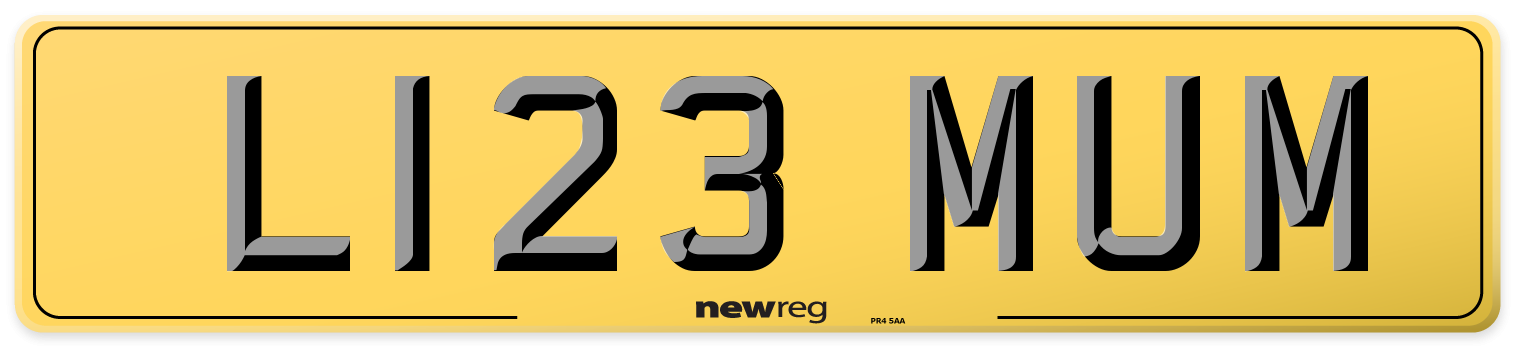 L123 MUM Rear Number Plate
