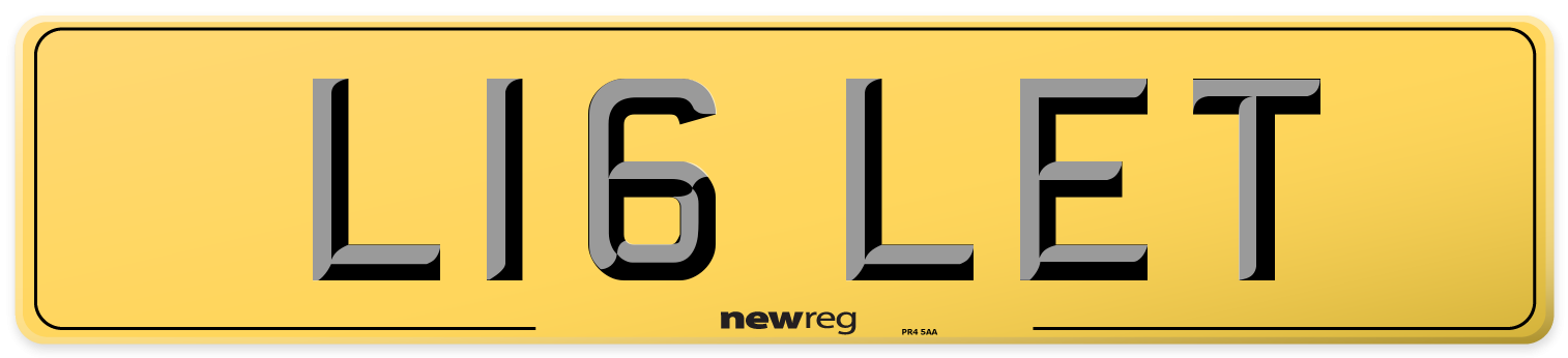 L16 LET Rear Number Plate