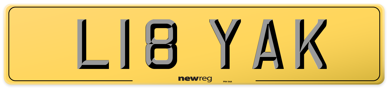 L18 YAK Rear Number Plate