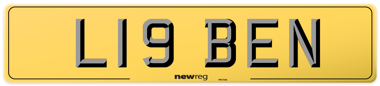 L19 BEN Rear Number Plate