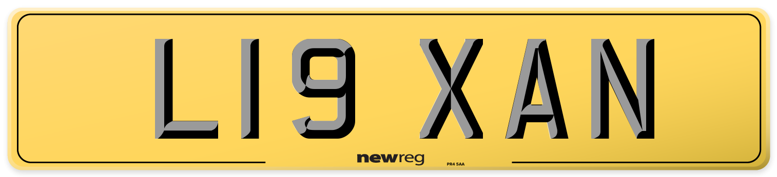 L19 XAN Rear Number Plate