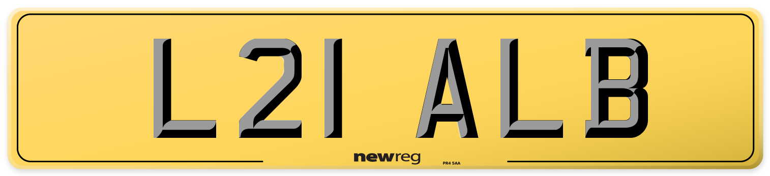L21 ALB Rear Number Plate