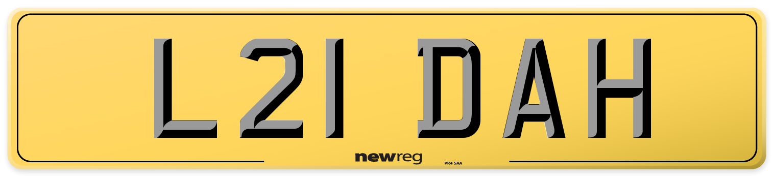 L21 DAH Rear Number Plate