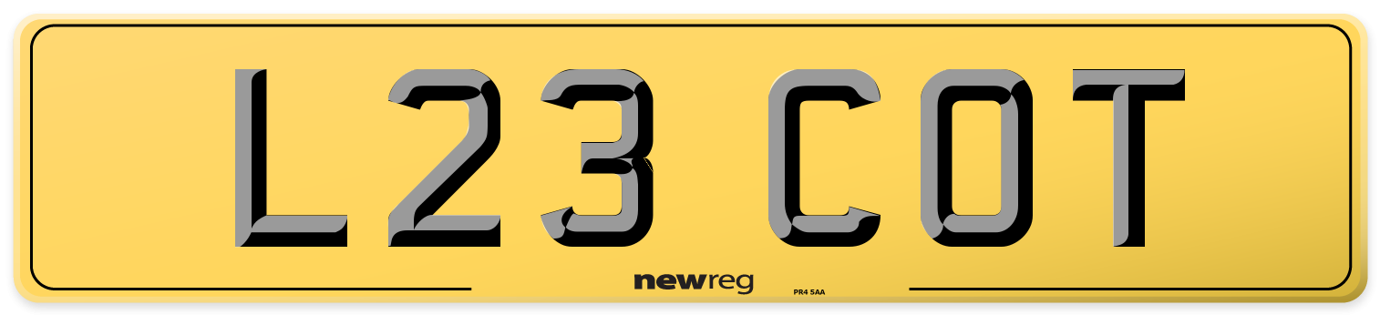 L23 COT Rear Number Plate