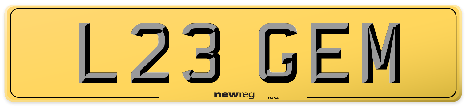 L23 GEM Rear Number Plate