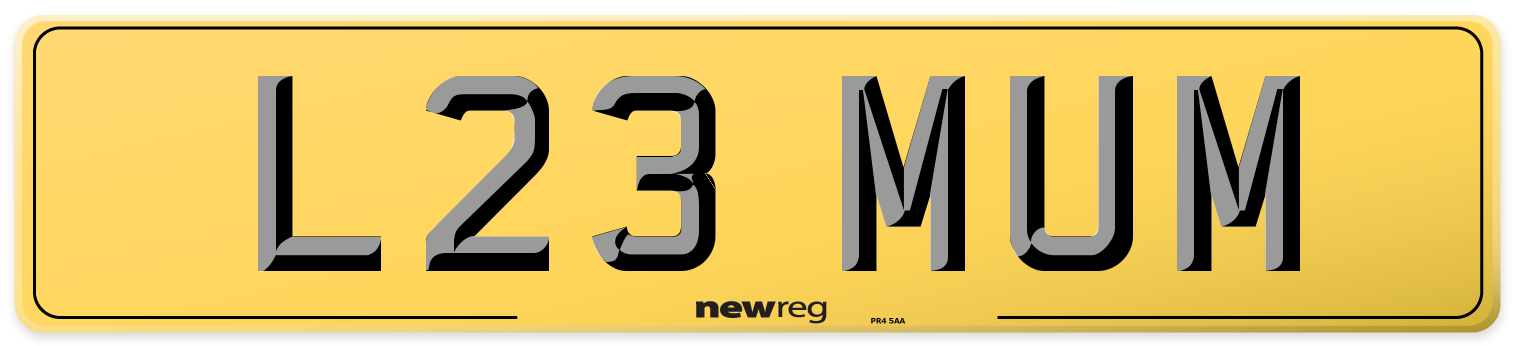 L23 MUM Rear Number Plate