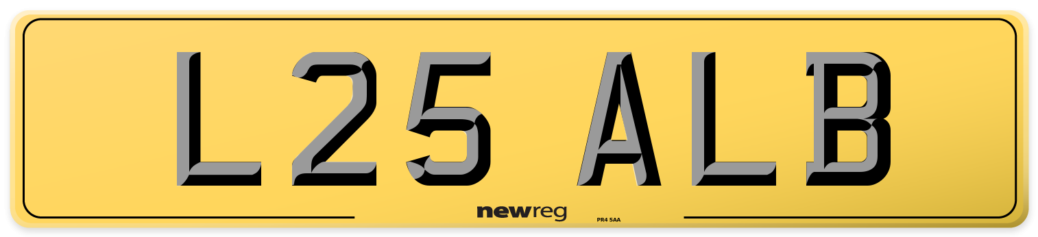L25 ALB Rear Number Plate