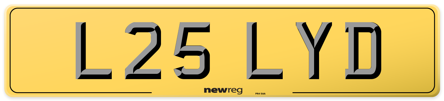 L25 LYD Rear Number Plate
