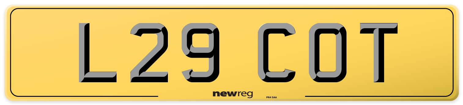 L29 COT Rear Number Plate