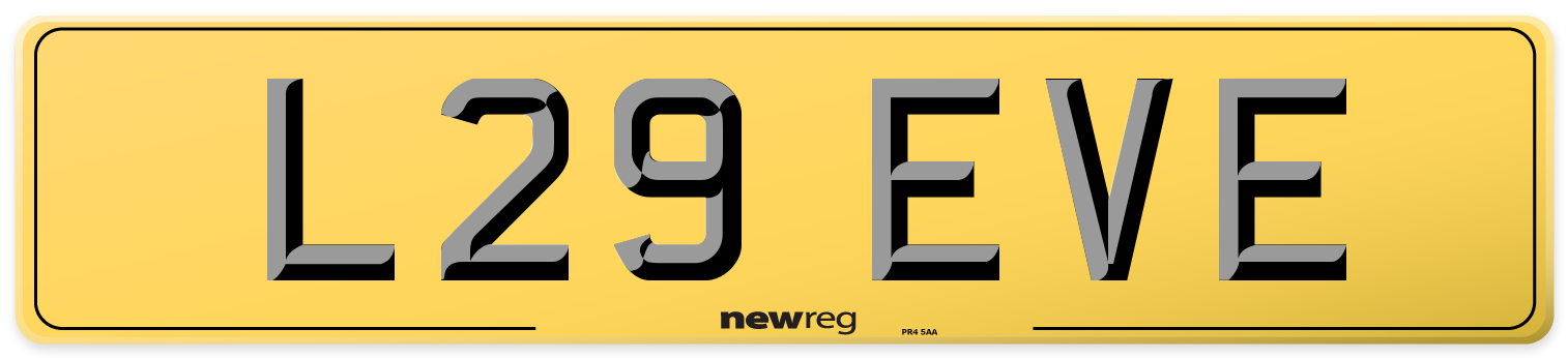 L29 EVE Rear Number Plate