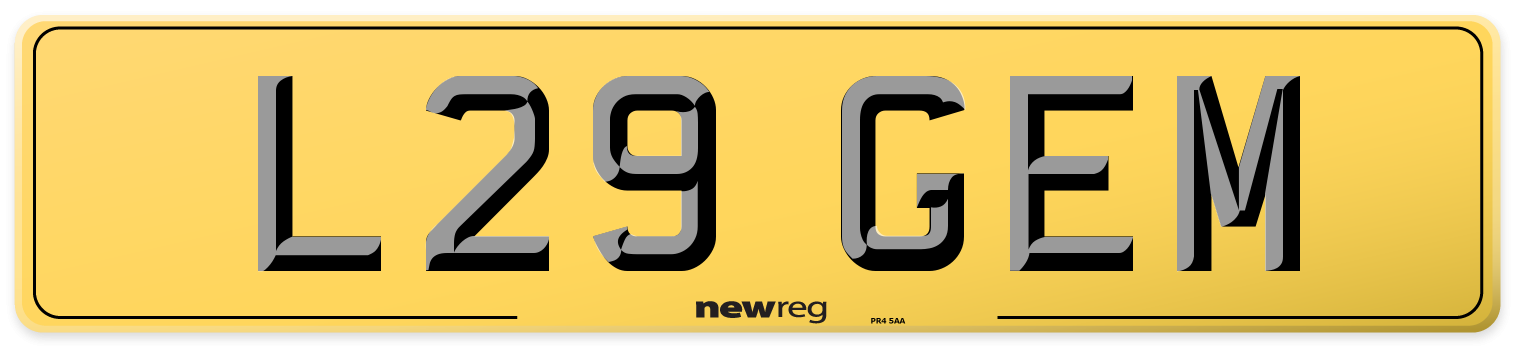 L29 GEM Rear Number Plate