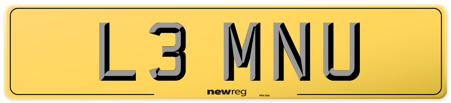 L3 MNU Rear Number Plate