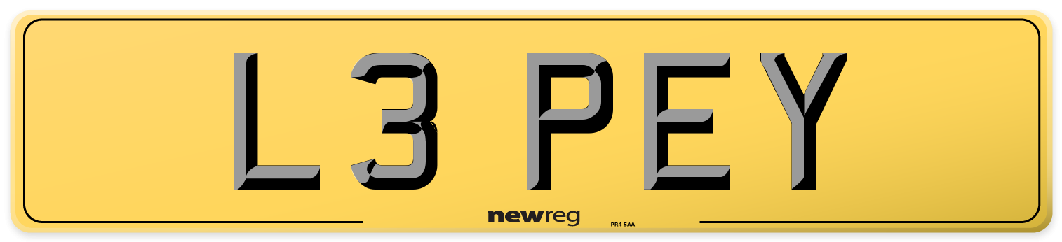 L3 PEY Rear Number Plate