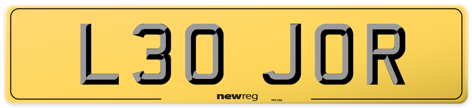 L30 JOR Rear Number Plate