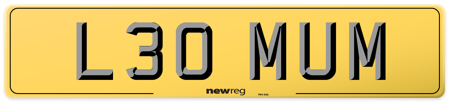 L30 MUM Rear Number Plate