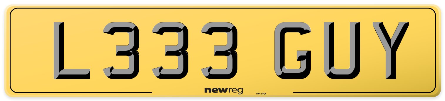 L333 GUY Rear Number Plate