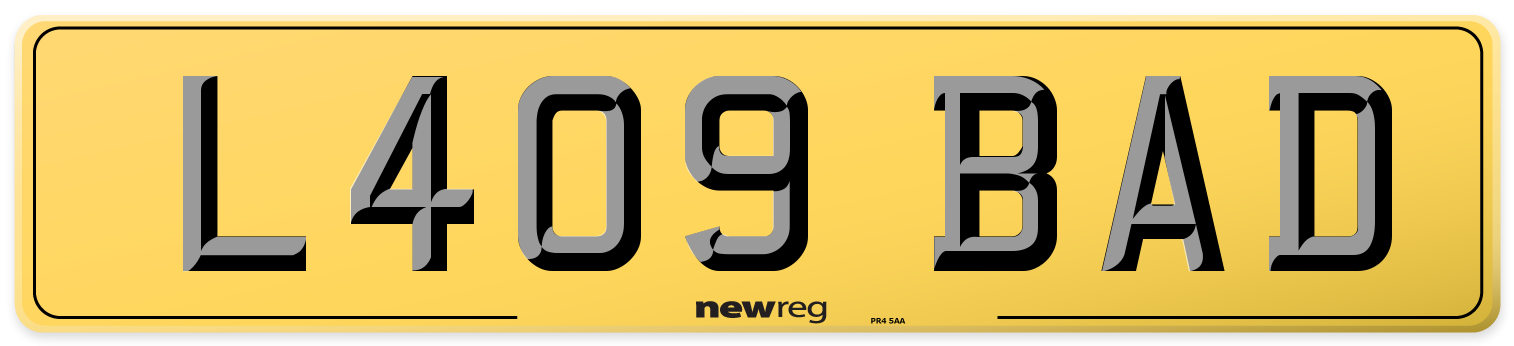 L409 BAD Rear Number Plate
