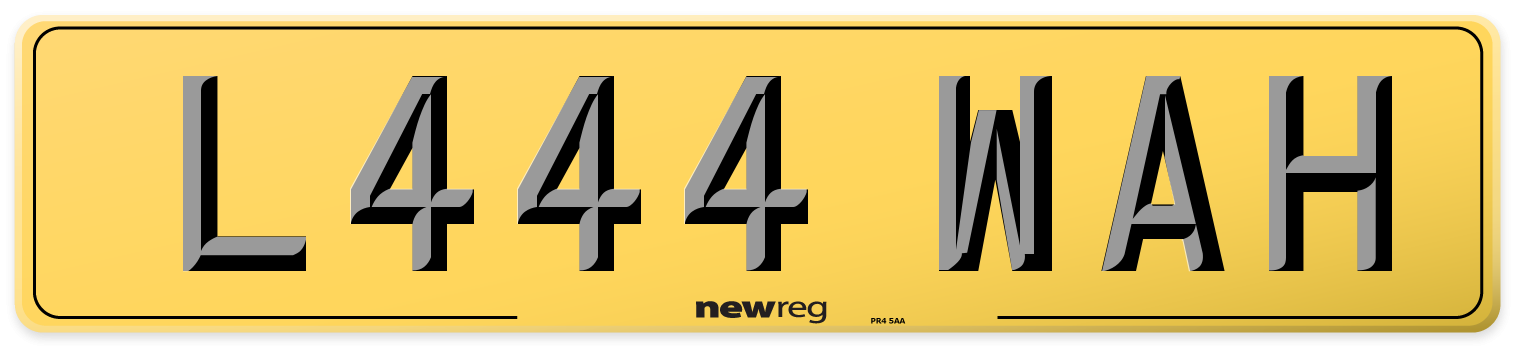 L444 WAH Rear Number Plate