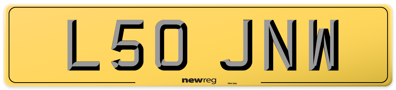 L50 JNW Rear Number Plate