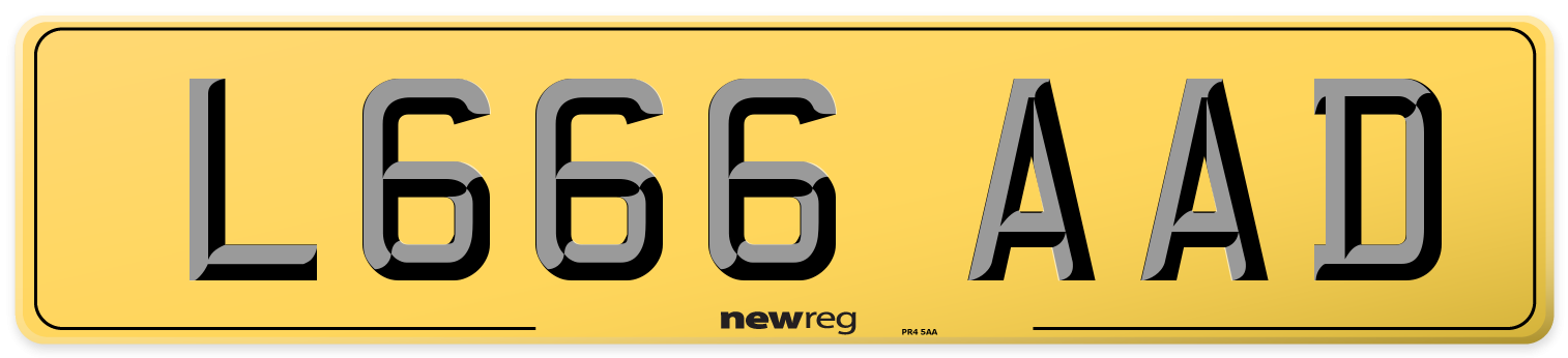 L666 AAD Rear Number Plate