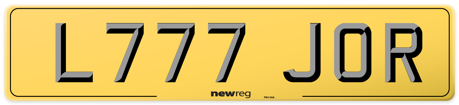 L777 JOR Rear Number Plate
