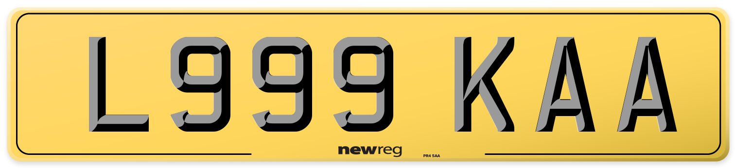 L999 KAA Rear Number Plate