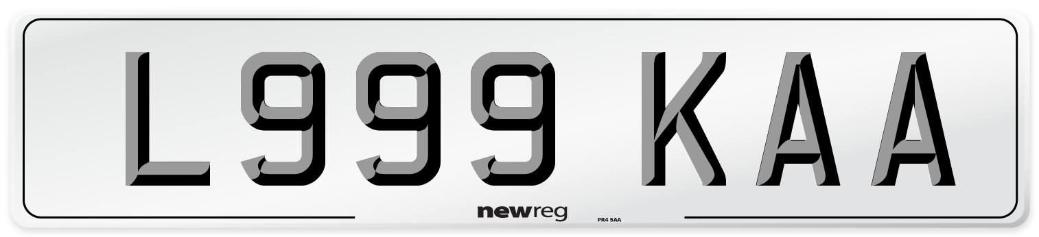L999 KAA Front Number Plate