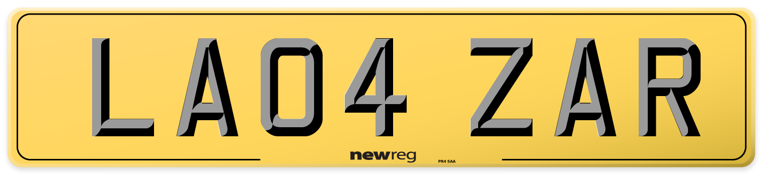 LA04 ZAR Rear Number Plate