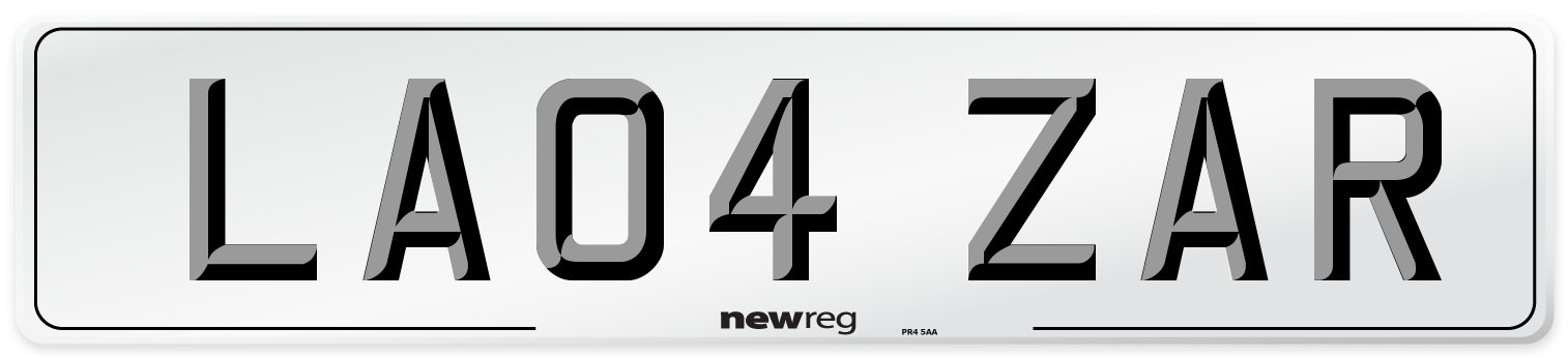 LA04 ZAR Front Number Plate