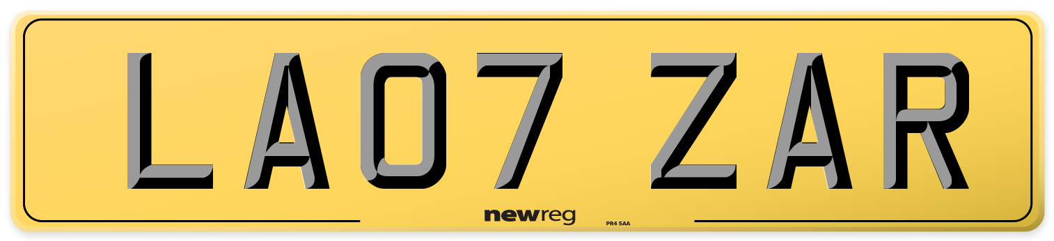LA07 ZAR Rear Number Plate