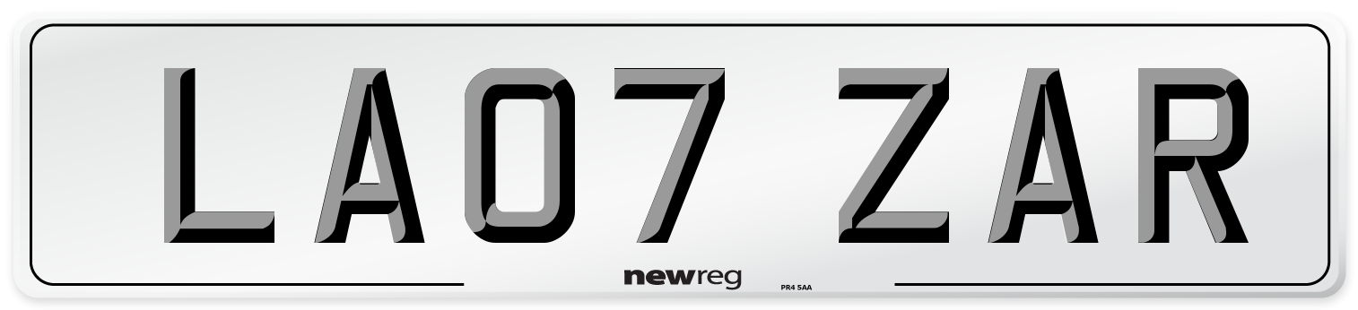 LA07 ZAR Front Number Plate