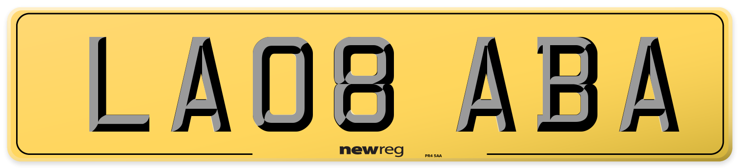 LA08 ABA Rear Number Plate
