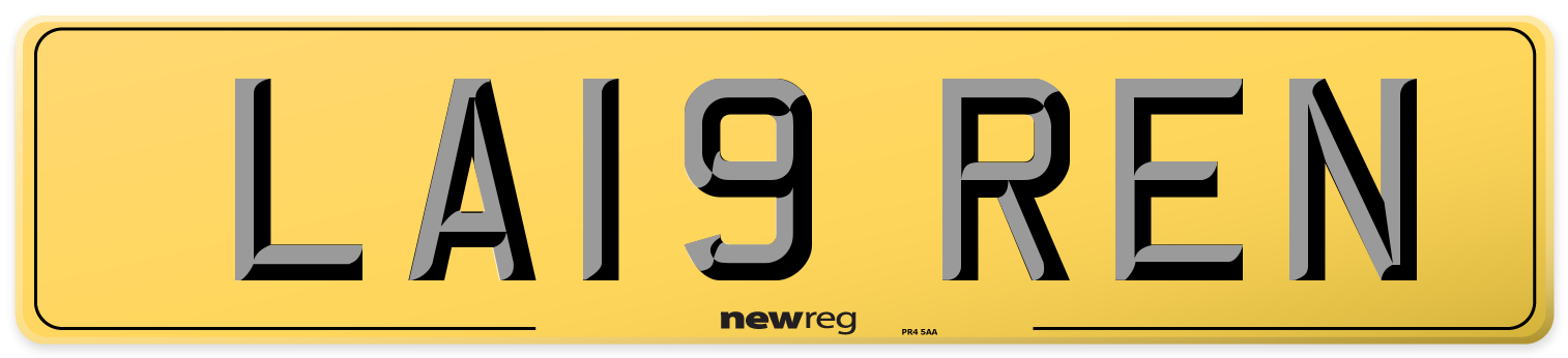 LA19 REN Rear Number Plate