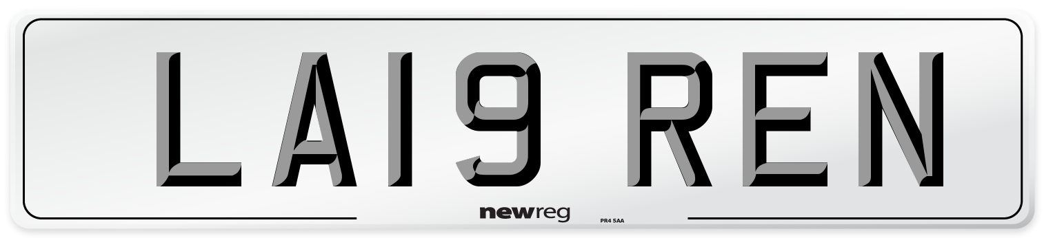 LA19 REN Front Number Plate